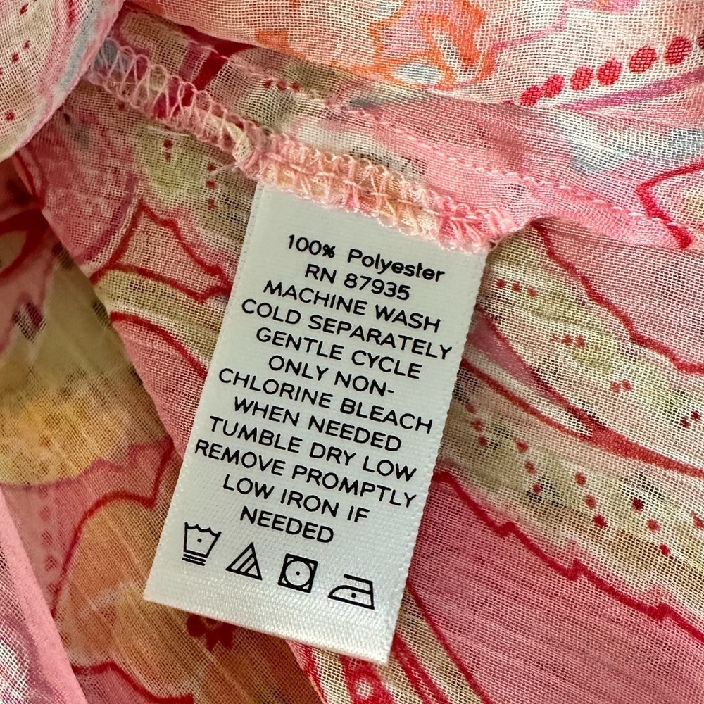 Susan Graver Tunic Blouse Women Pink Sheer Paisley Chiffon Peasant 1X #1688 - Picture 8 of 9